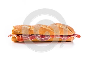 Spanish serrano ham sandwich isolated
