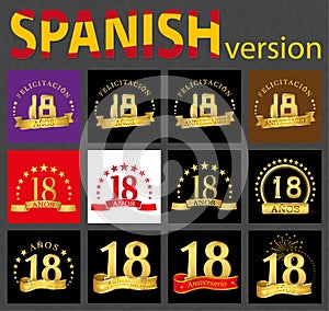 Spanish set of number eighteen 18 years