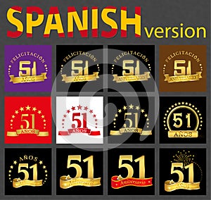 Spanish set of number fifty-one 51 years