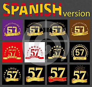 Spanish set of number fifty-seven 57 years