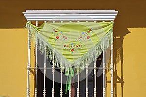 Spanish shawl Manila shawl decorating a balcony photo