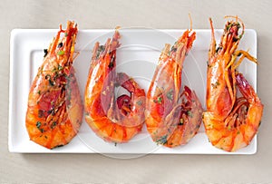 Spanish shrimps with garlic and parsley photo