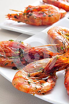 Spanish shrimps with garlic and parsley photo