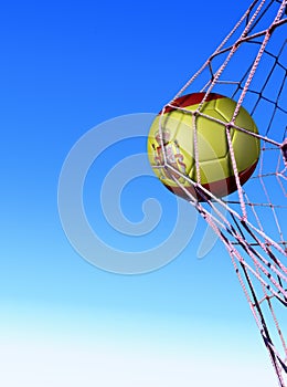 Spanish soccer ball in net