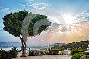 Spanish souths coast and Malaga city at sunset from promenade