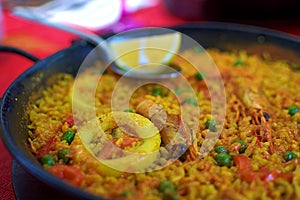 Paella de mariscos or Spanish seafood paella