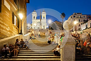 The Spanish Steps in central Rome illuminated at night