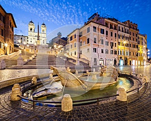 Spanish Steps and  Fontana della Barcaccia in Rome, Italy. photo