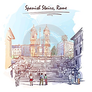 Spanish steps painted sketch