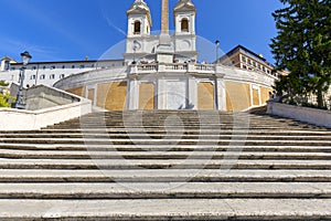 Spanish Steps in Piazza di Spagna and renaissance church Trinita dei Monti, Rome, Italy