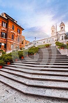 Spanish Steps at Piazza di Spagna and Trinita dei Monti church