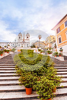 Spanish Steps at Piazza di Spagna and Trinita dei Monti church
