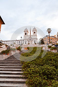 Spanish Steps at Piazza di Spagna and Trinita dei Monti church