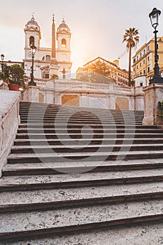 Spanish Steps at Piazza di Spagna and Trinita dei Monti church