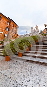 Spanish Steps at Piazza di Spagna and Trinita dei Monti church