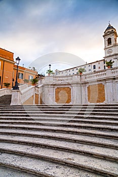 Spanish Steps at Piazza di Spagna and Trinita dei Monti church