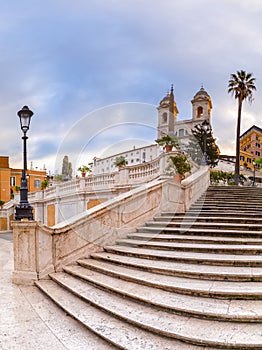 Spanish Steps at Piazza di Spagna and Trinita dei Monti church