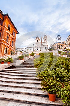 Spanish Steps at Piazza di Spagna and Trinita dei Monti church
