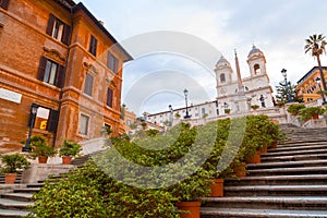 Spanish Steps at Piazza di Spagna and Trinita dei Monti church