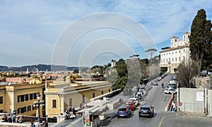 The Spanish Steps in Rome lead from Spanish Square to the Trinita dei Monti Church on the top of the Pincho Hill. At the foot of