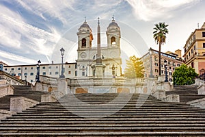 Spanish steps and Trinita dei Monti church in Rome, Italy