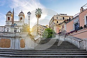 Spanish steps and Trinita dei Monti church in Rome, Italy