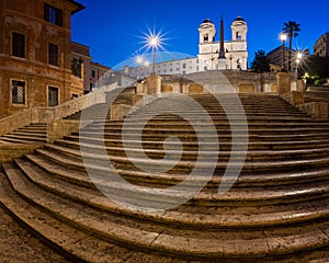 Spanish Steps and Trinita del Monti Church in the Morning, Rome, Italy photo