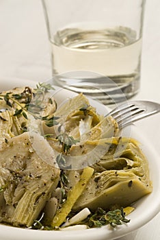 Spanish tapas. Artichokes in vinaigrette. photo