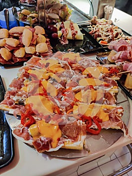 Spanish tapas bar of meat sausages