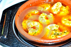 spanish tapas dish pil pil prawns