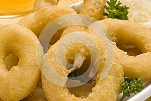Spanish tapas. Fried squid rings.