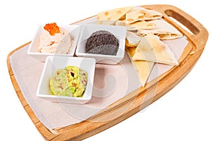 Spanish tapas platter with various pates.