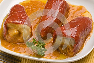 Spanish tapas.Stuffed red peppers.