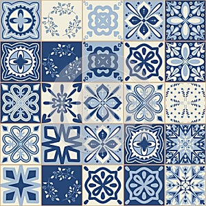 Spanish traditional blue ceramic symmetrical pattern square tiles for kitchen and bathroom decoration