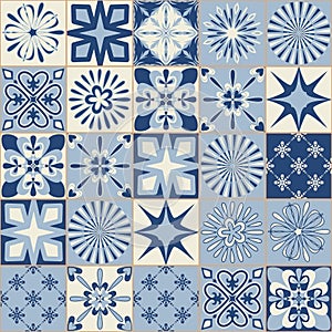 Spanish traditional blue ceramic symmetrical pattern square tiles for kitchen and bathroom decoration