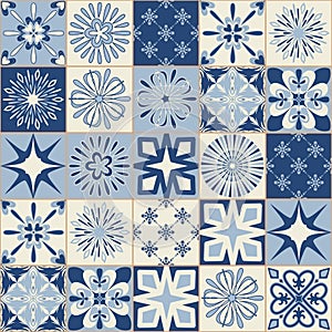 Spanish traditional blue ceramic symmetrical pattern square tiles for kitchen decoration