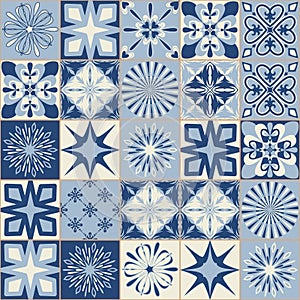 Spanish traditional blue ceramic symmetrical pattern tiles for kitchen and bathroom decoration