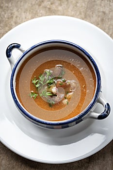 Spanish traditional gazpacho cold vegetable soup in seville restaurant