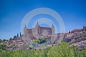 Spanish Traveling Ideas. Scenic Panoramic View of Alcazar of Toledo City in Spain as UNESCO World Heritage