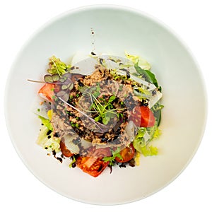 Spanish tuna salad with confit leek and modena photo