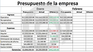 Spanish. Typing Company Expense Financial Figures Numbers Budgeted For The Current Period in Spreadsheet. Type Up Budget Revenue