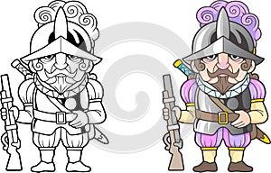 Spanish warrior conquistador, funny illustration, coloring book photo