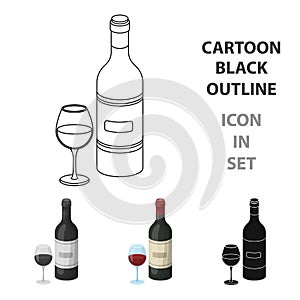 Spanish wine bottle with glass icon in cartoon style isolated on white background. Spain country symbol stock vector