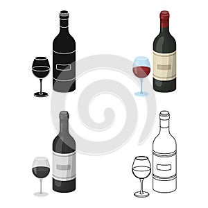 Spanish wine bottle with glass icon in cartoon style isolated on white background. Spain country symbol stock vector