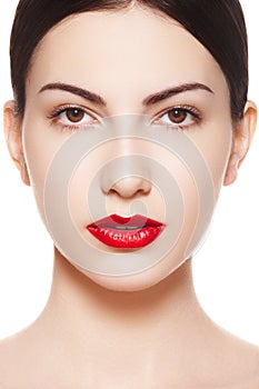 Spanish woman purity face with bright lips make-up photo