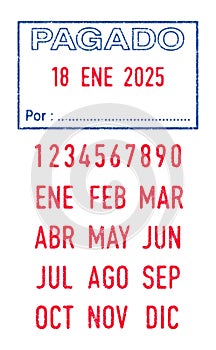 Spanish word Pagado Paid and dates ink stamps