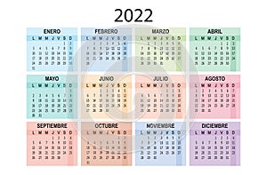 Spanish 2022 year calendar. Week starts on Lunes Monday. Vector photo