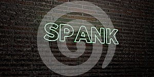 SPANK -Realistic Neon Sign on Brick Wall background - 3D rendered royalty free stock image