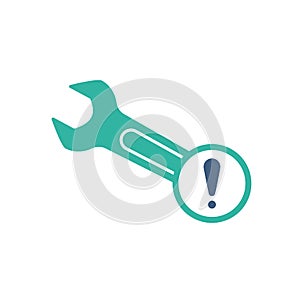 Spanner icon with exclamation mark. Spanner icon and alert, error, alarm, danger symbol