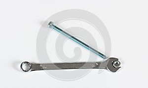 Spanner No. 10 nut and bolt isolated on white background